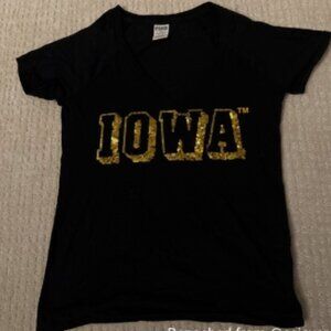 PINK Victoria's Secret Black Iowa Sequin Tee - Medium